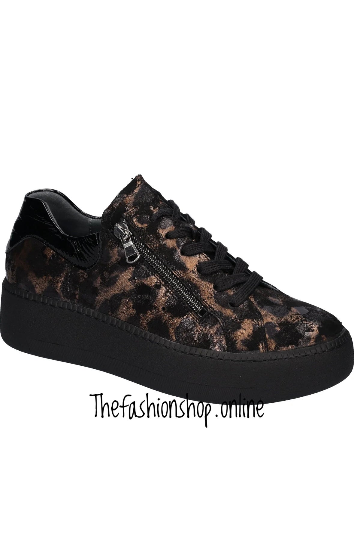 Black wide fit Waldlaufer lace up with side zip leather trainer sizes 4-8