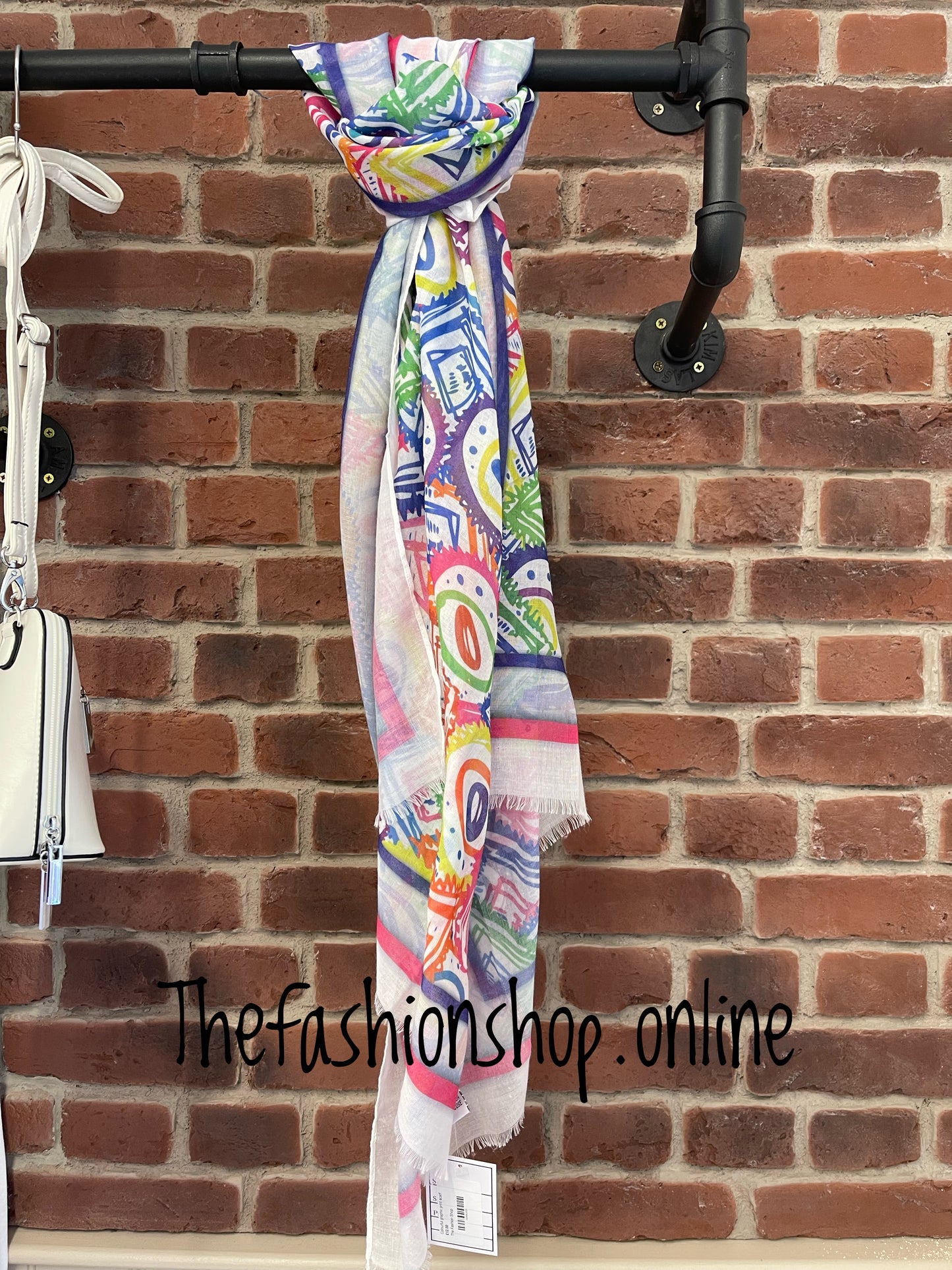 Colourful graphic print scarf