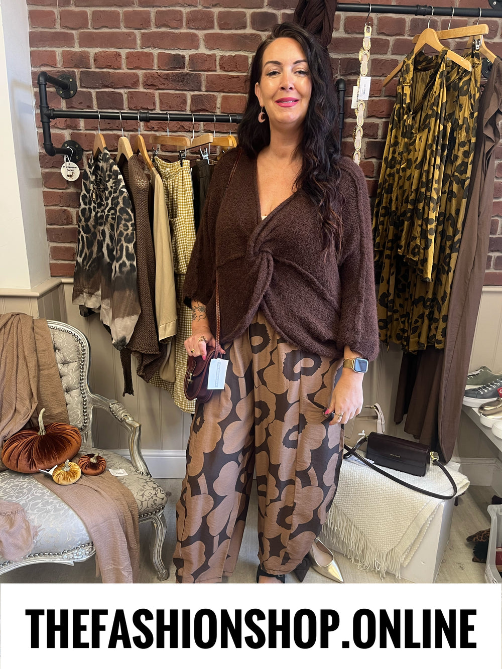 Evelyn brown twist front wool mix jumper 10-18