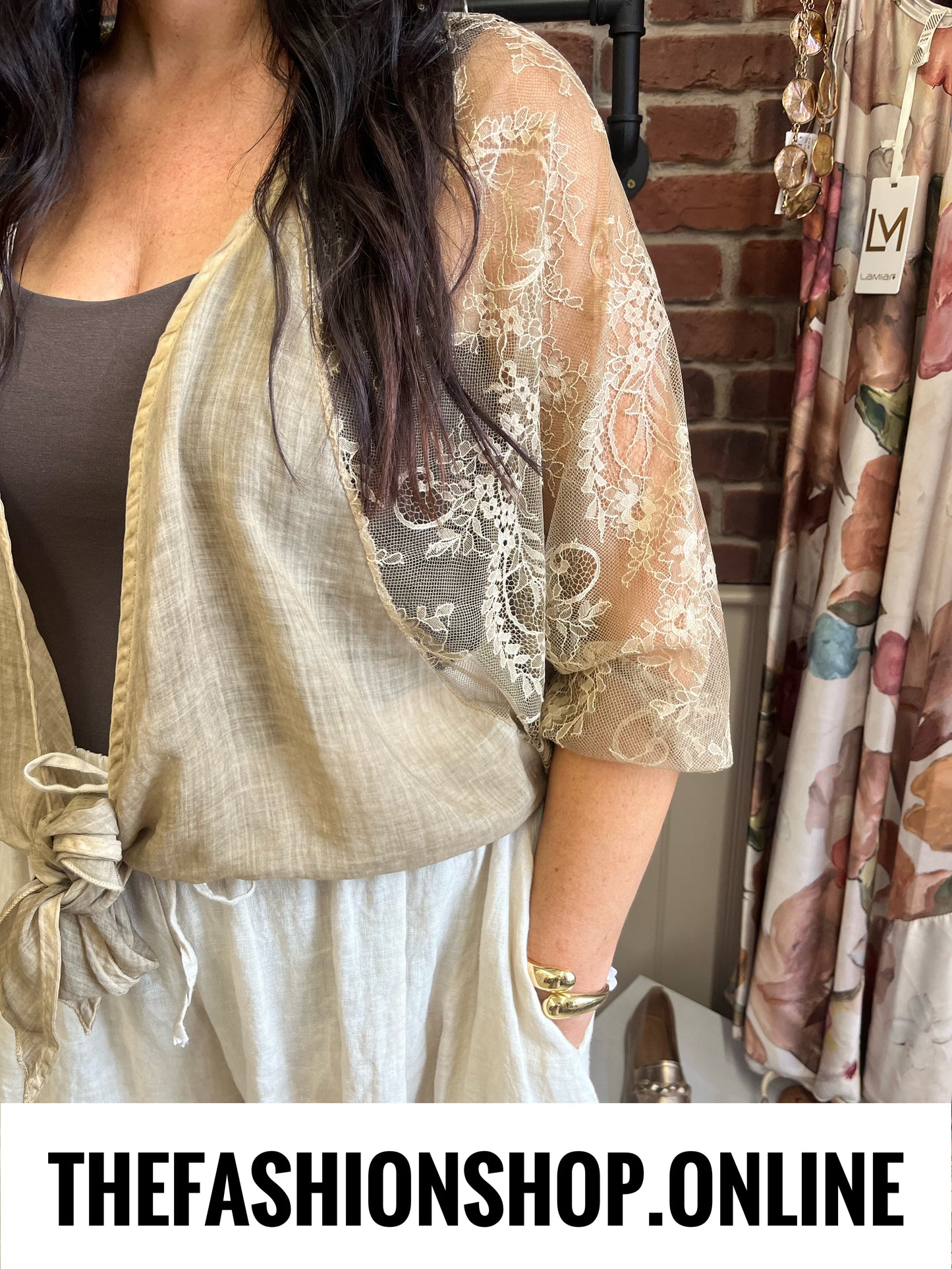 Esme sand lace shrug 8-18