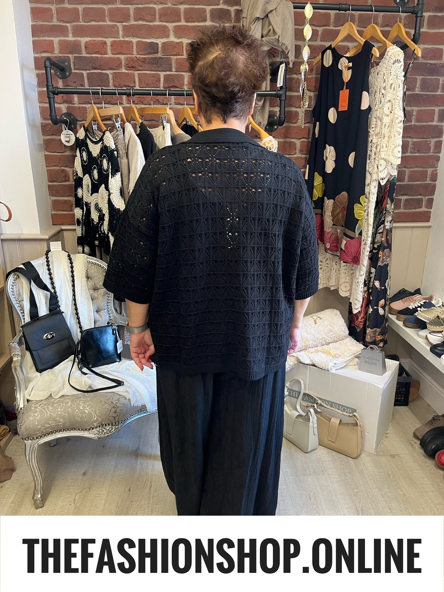 Tiff black open knit cardigan 14-22