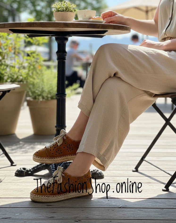 Cally camel cut out espadrille trainers sizes 3-8 (36-41)
