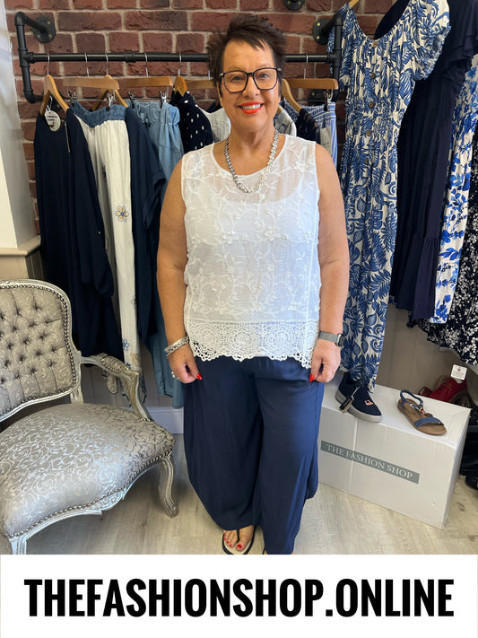 Iris white embroidered sleeveless top 12-20