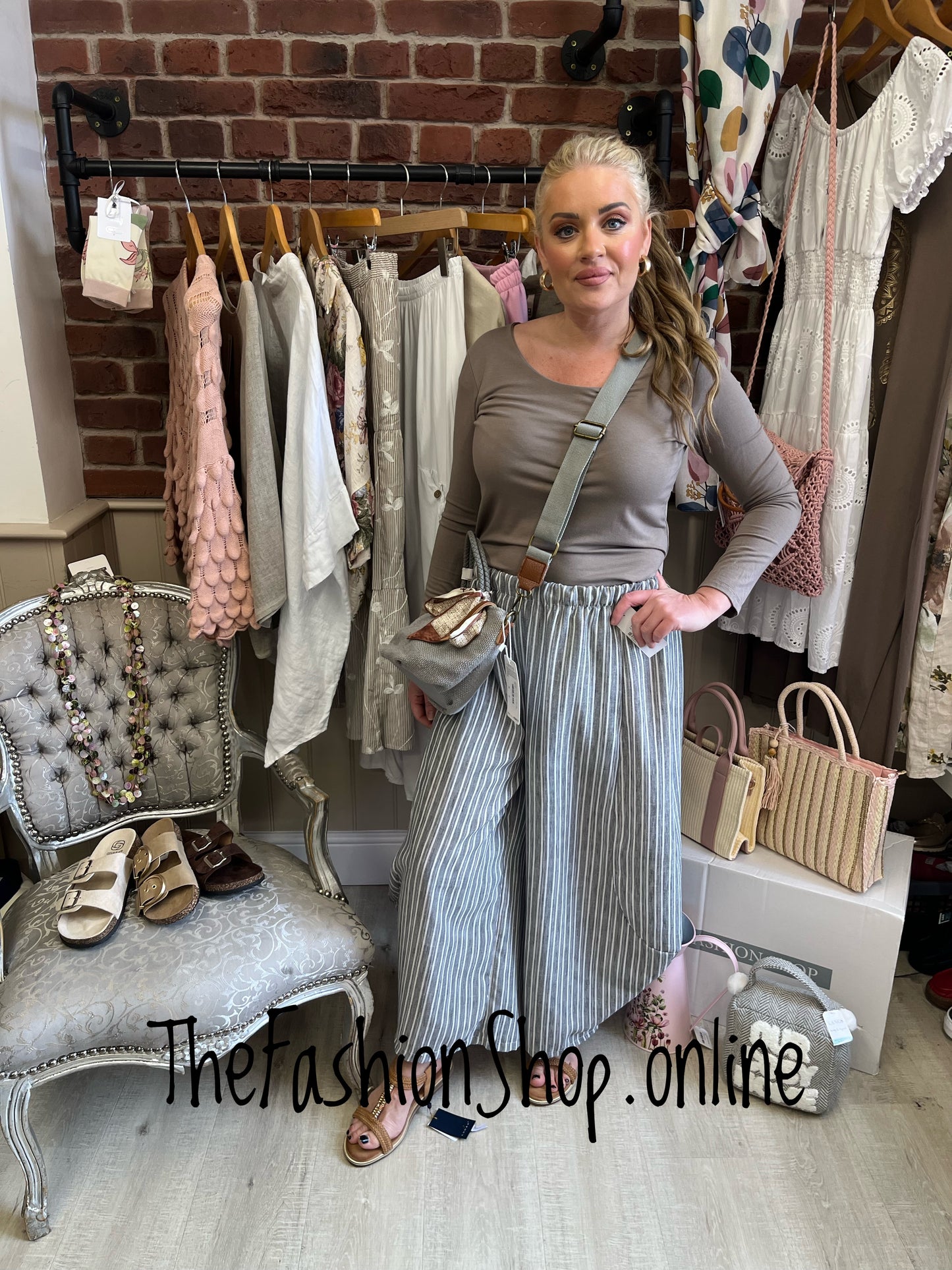 Bridget grey pinstripe wide leg trousers 10-16