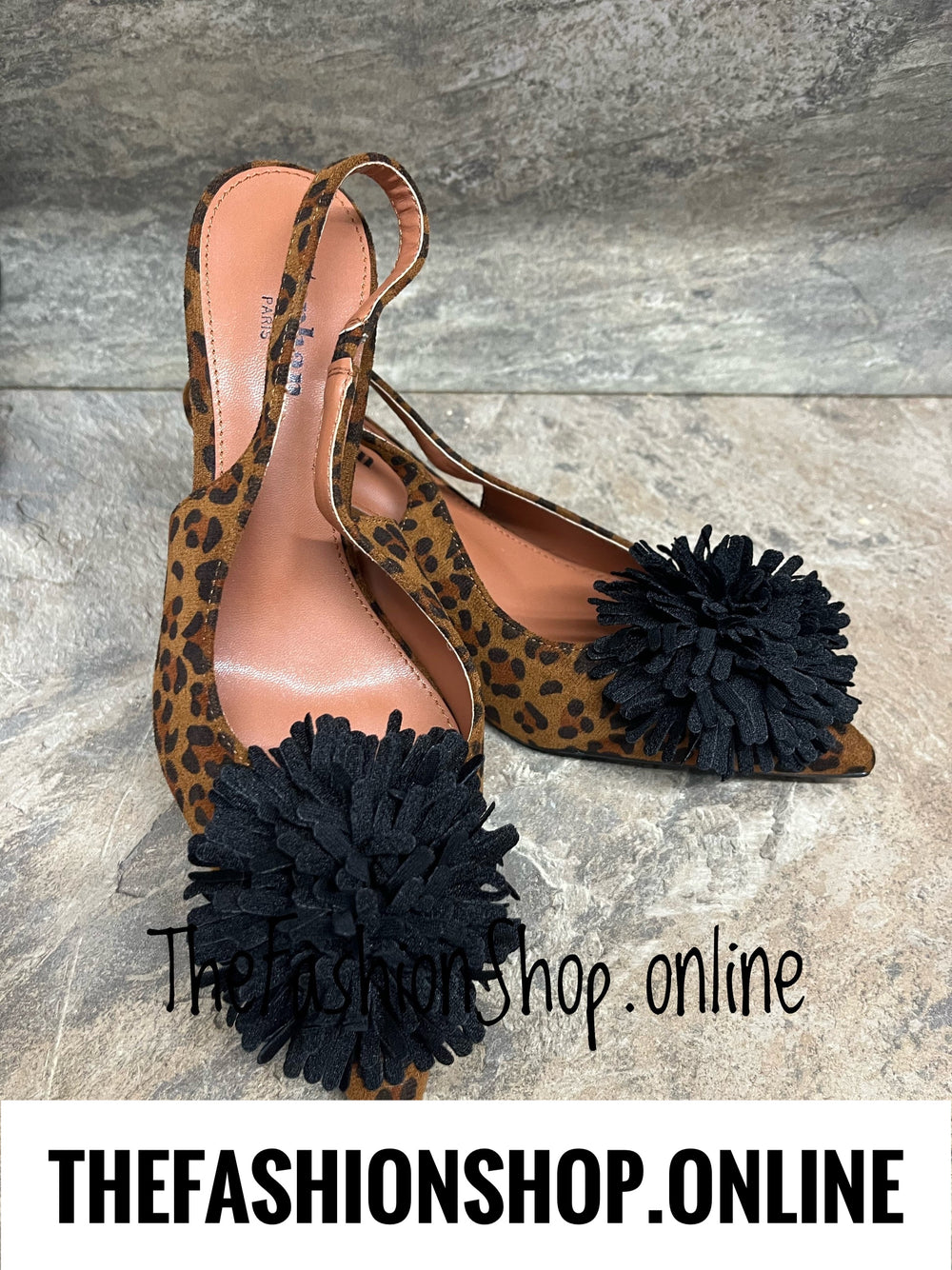 Molly leopard print sling back pompom shoes sizes 3-8 (36-41)