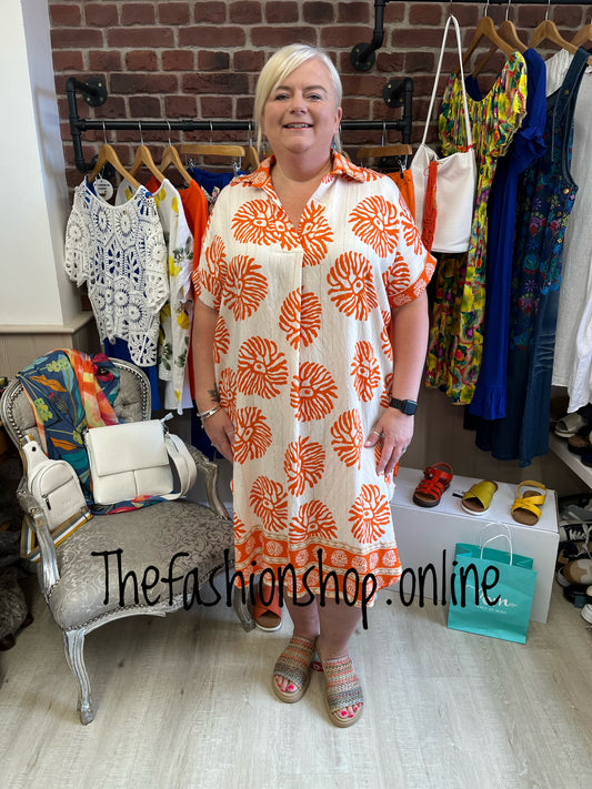 Cairo orange and cream tunic dress 14-22
