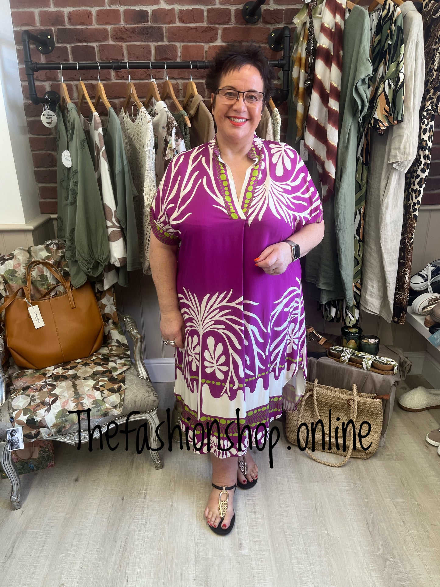 Antigua magenta v neck tunic dress 16-22