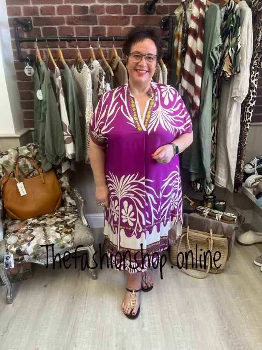 Antigua magenta v neck tunic dress 16-22