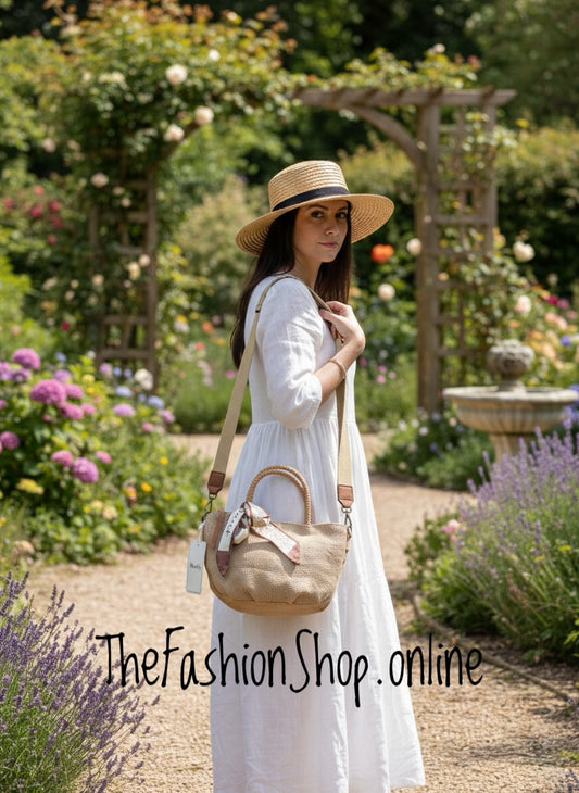 Lucy dark beige woven handle bag