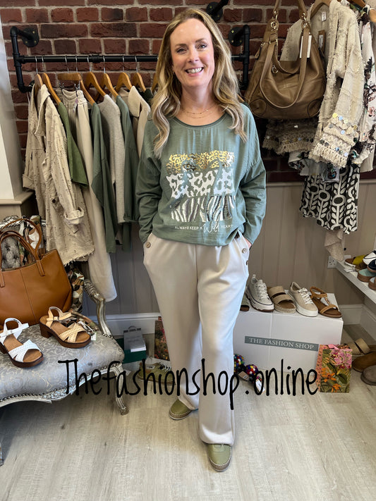 Charlotte khaki animal print top 10-16
