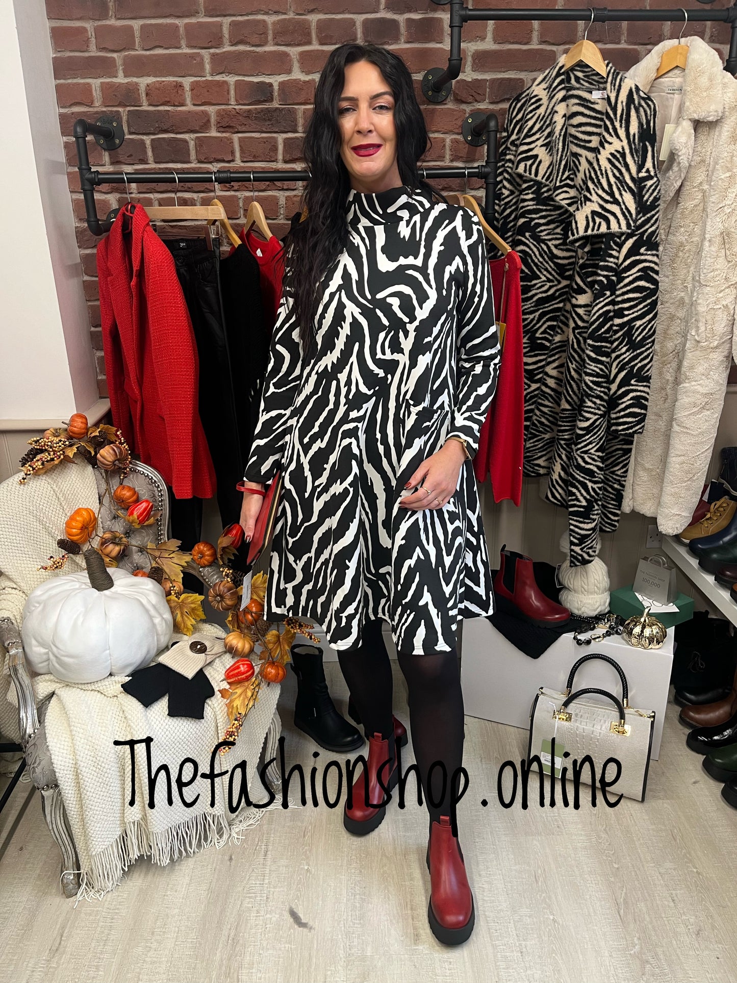 Saloos black and white roll neck tunic dress sizes 10-22