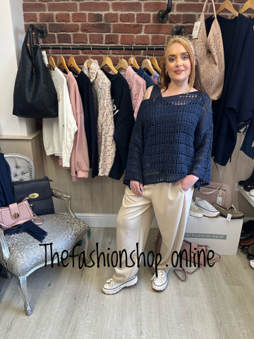 Ella Navy crochet top with vest  10-16