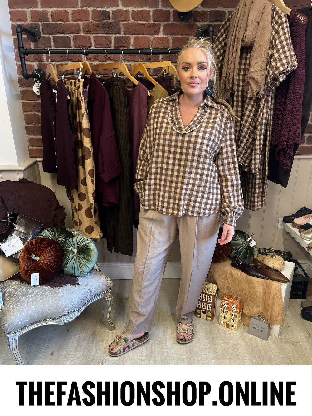 Abigail brown and mocha gingham blouse 12-18