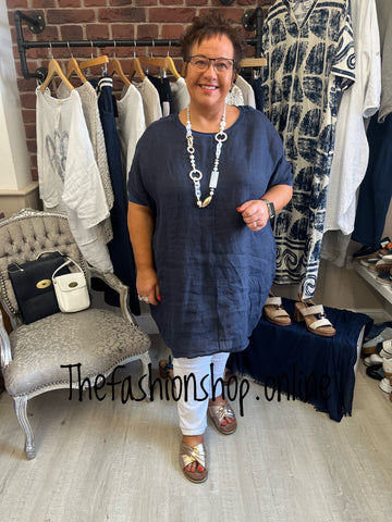 Demi navy linen mix tunic 16-24