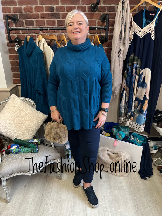 Amelia Teal cable knit polo jumper 12-22