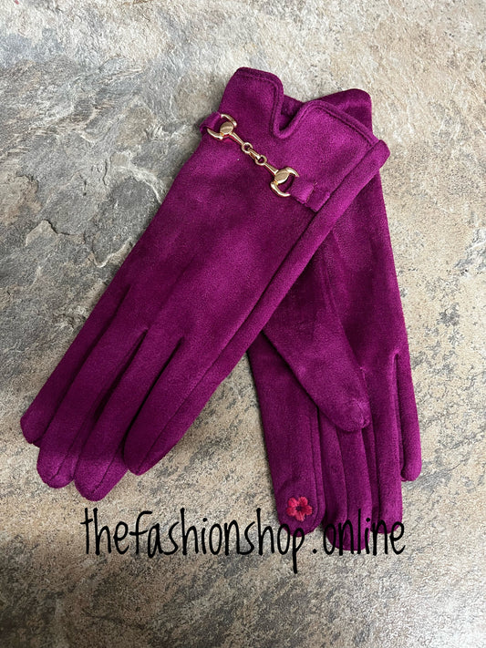 Magenta gold detail touch gloves