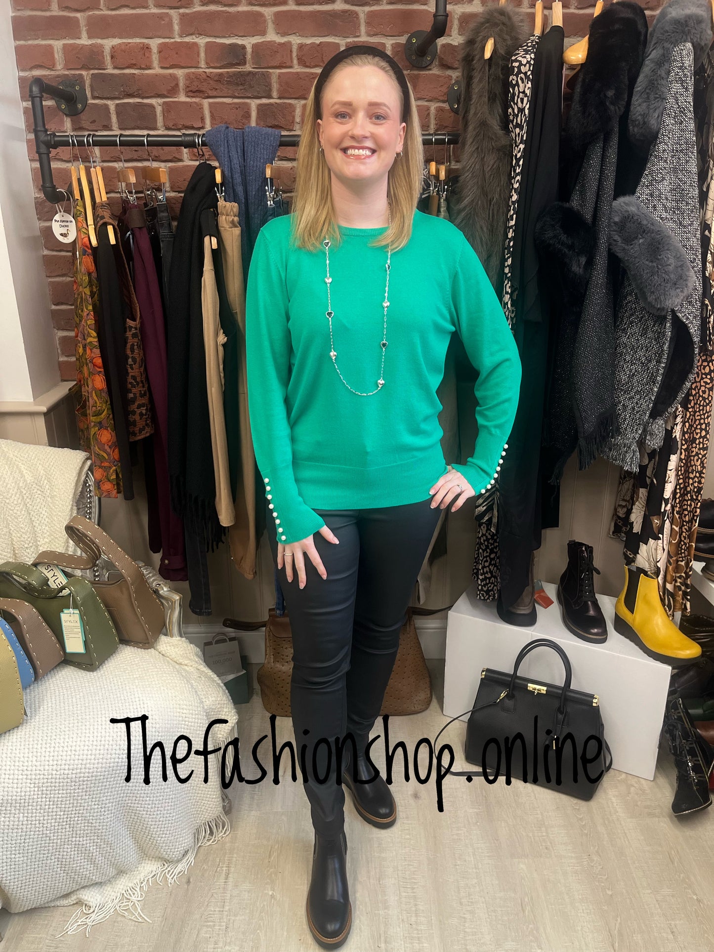 Green pearl detail jumper sizes S-XL