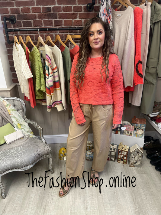 Heidi coral linen mix lace jumper 8-14