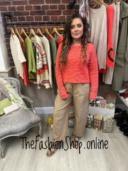 Heidi coral linen mix lace jumper 8-14