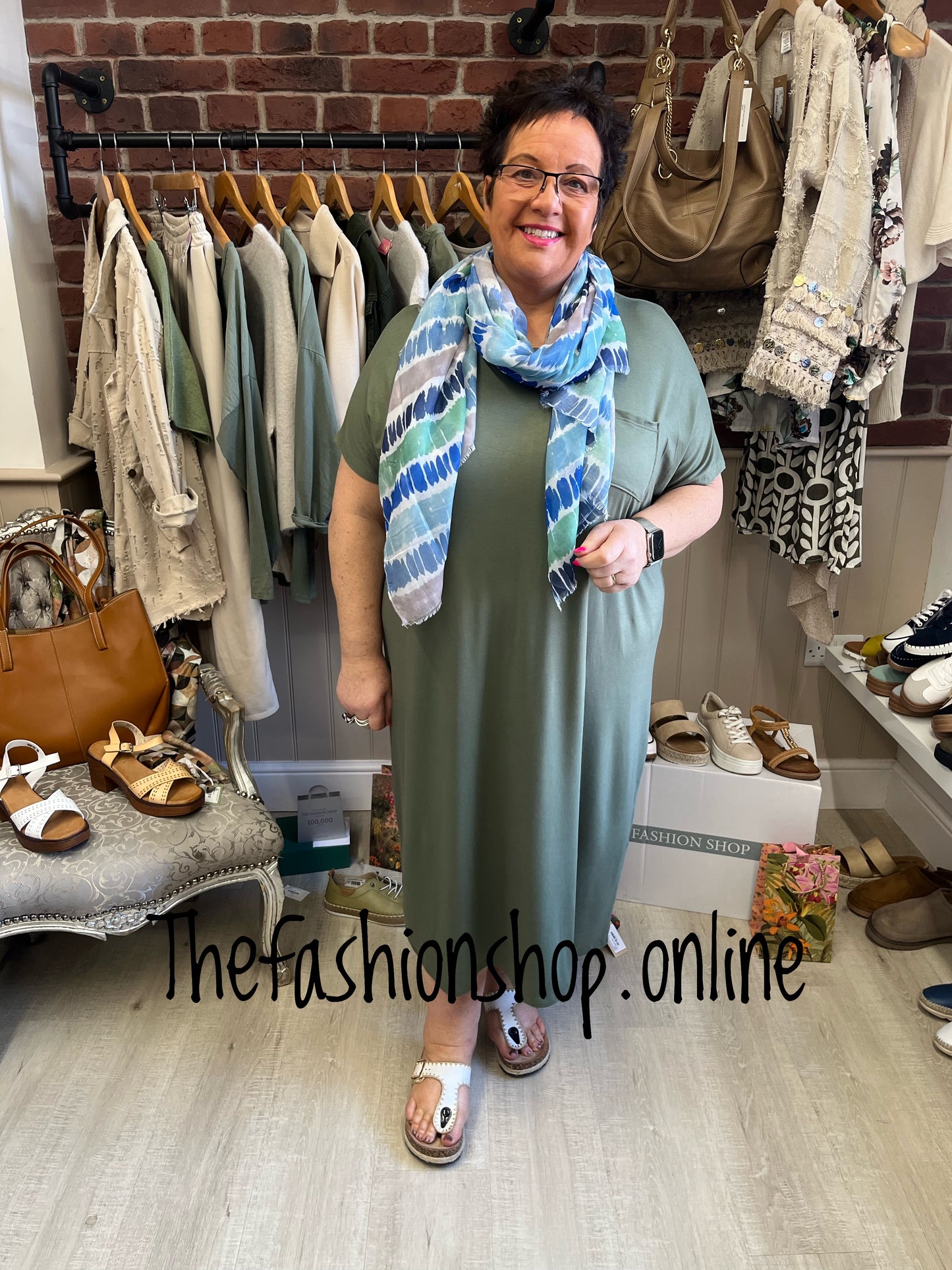 Khaki midi dress up dress down dress 16-26