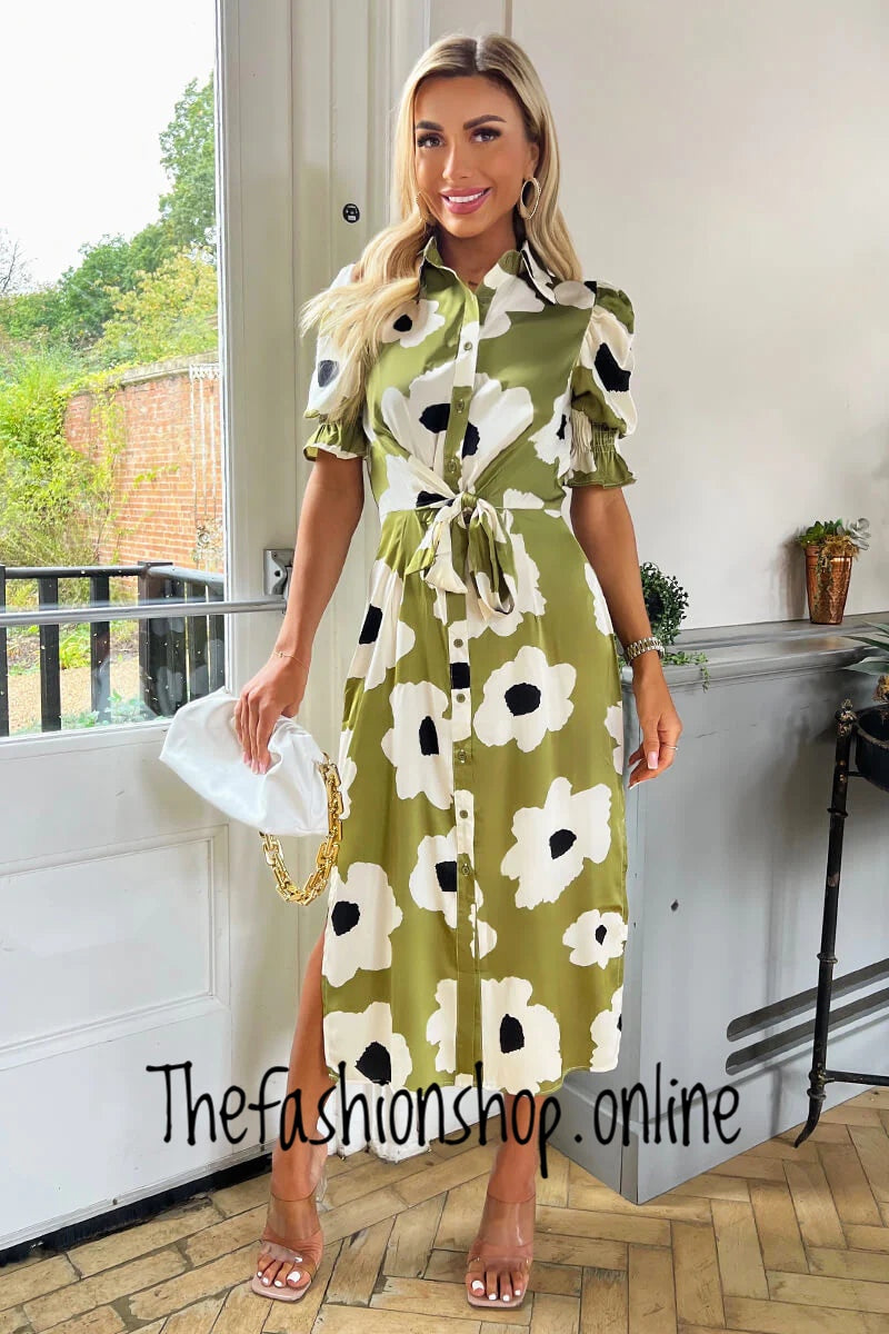 AX Paris Olive floral print midi shirt dress sizes 8-16