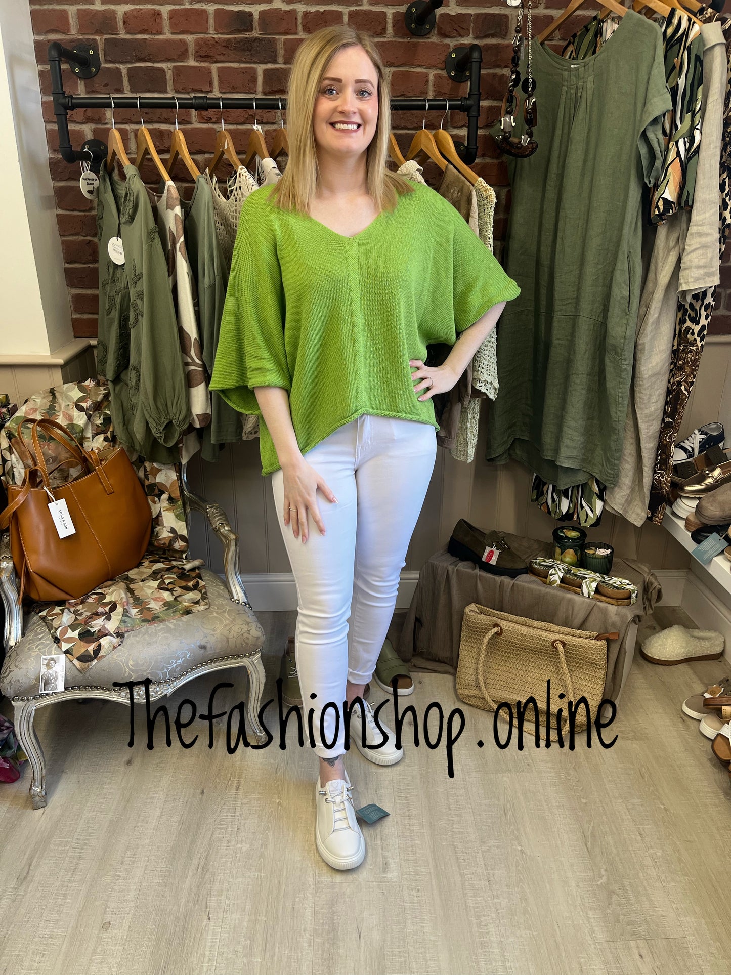 Eleanor green knitted v neck top 10-18