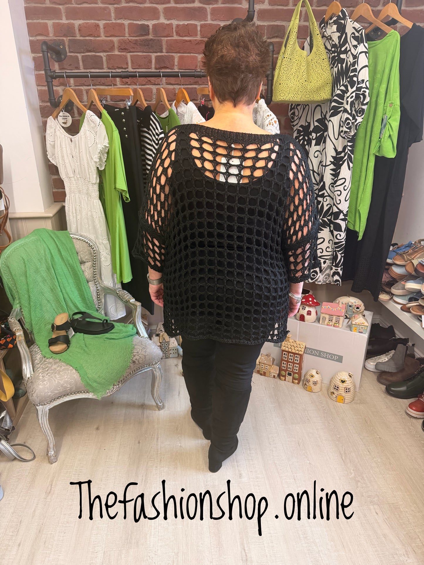 Angelina black crochet layering top 12-22