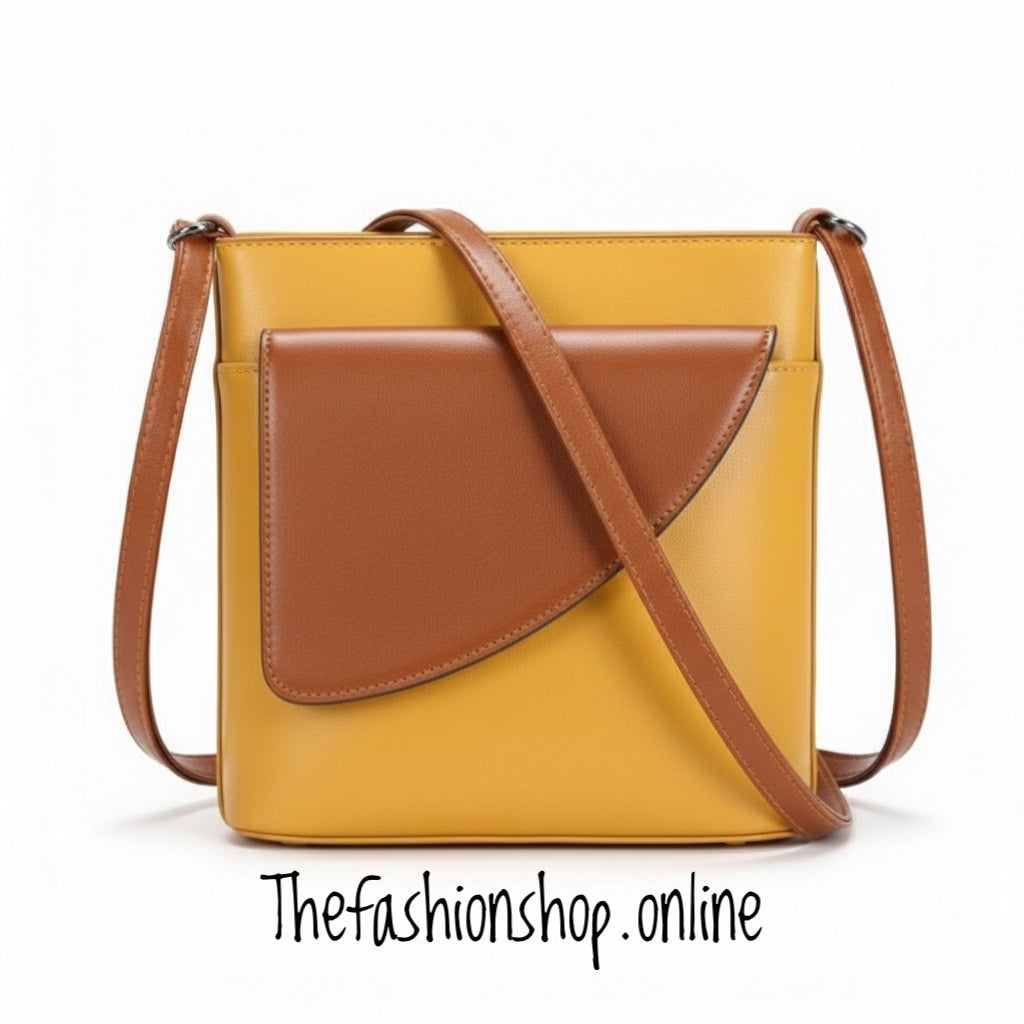 Ladies Binocular Cross Body Bag in Yellow and Tan