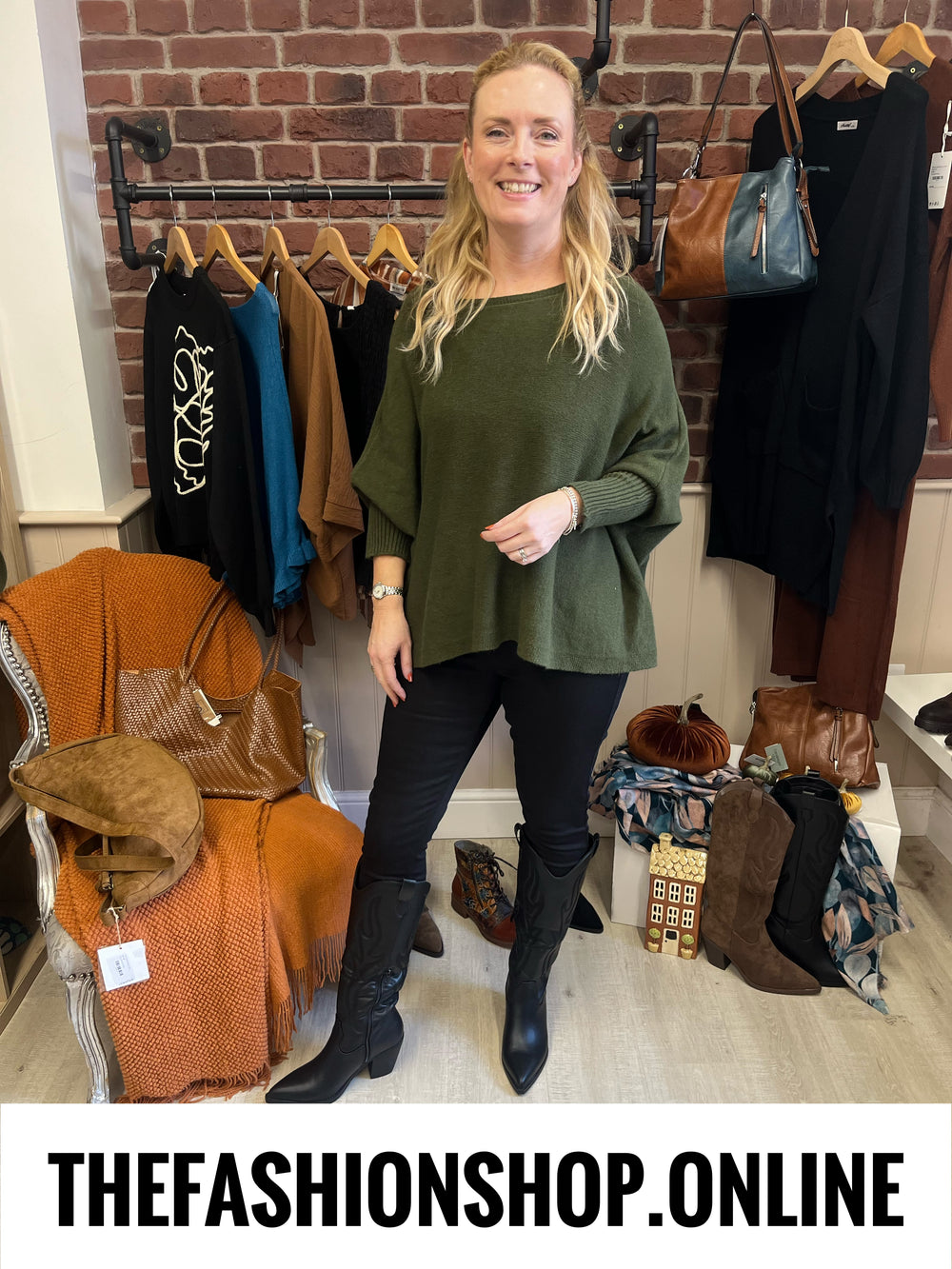 Grace khaki ribbed sleeve jumper 10-22