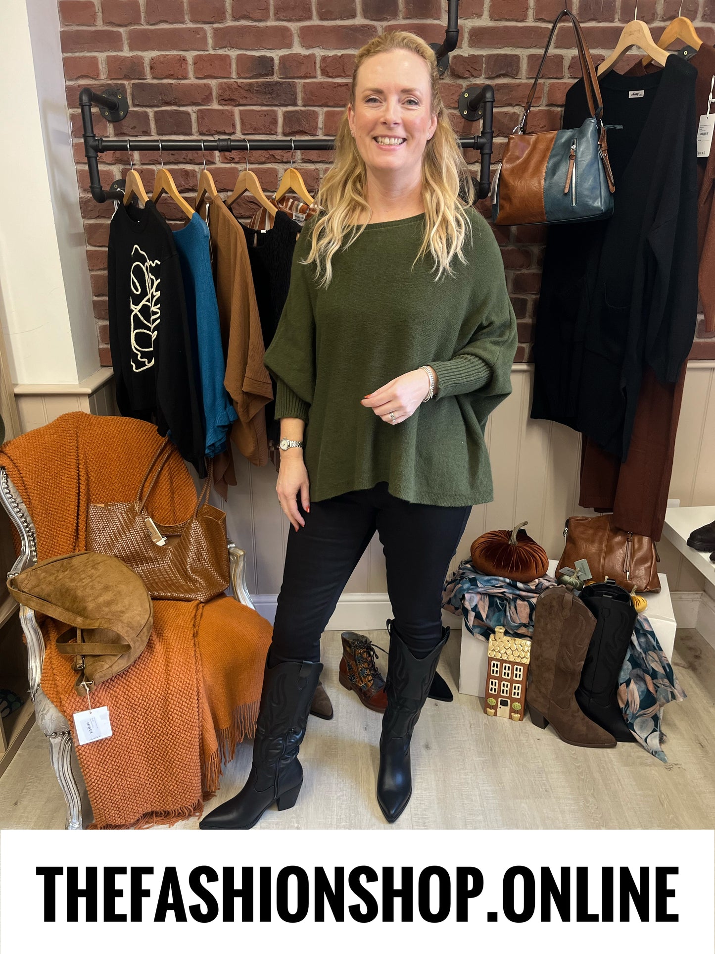 Grace khaki ribbed sleeve jumper 10-22