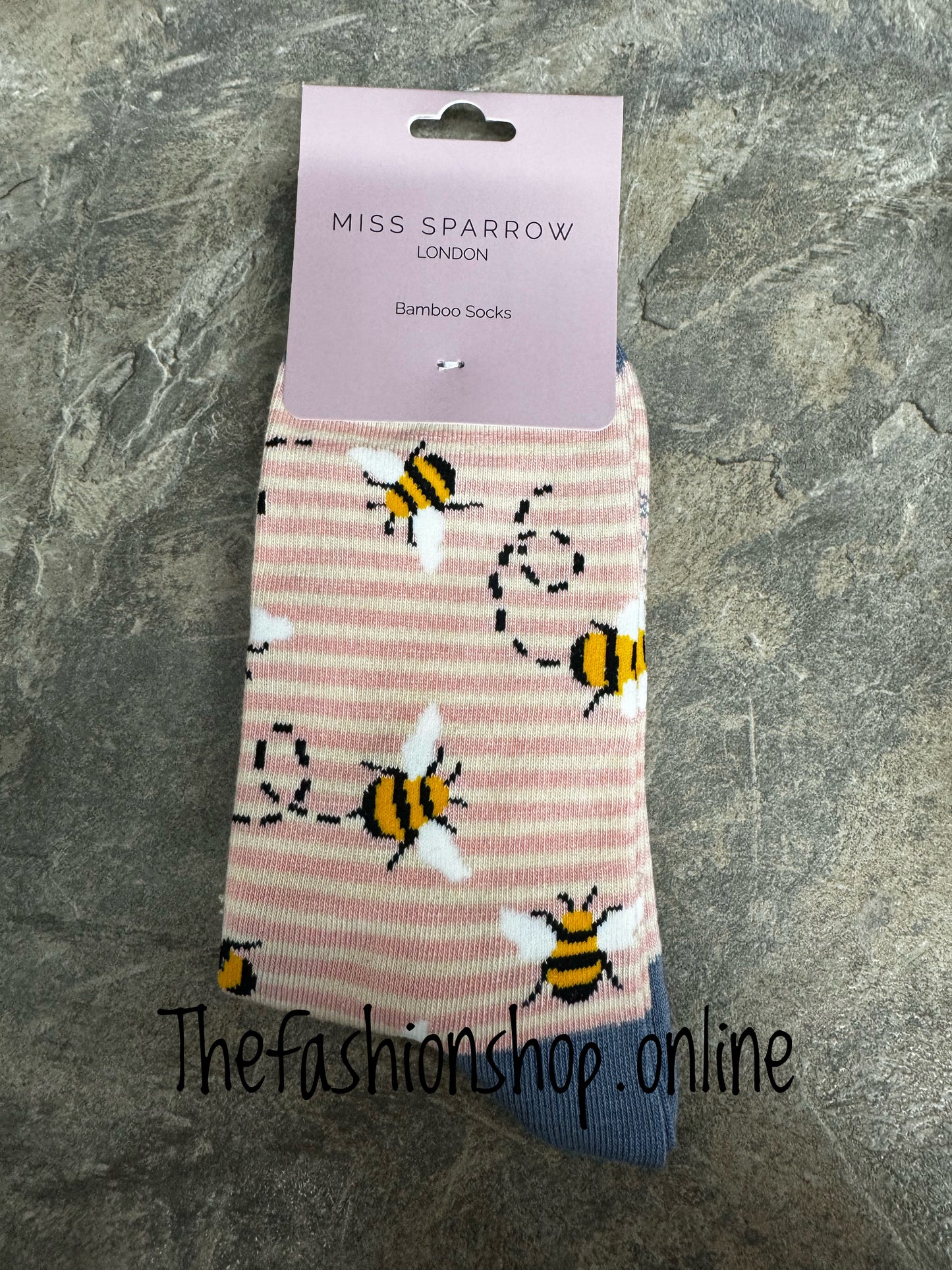 Miss Sparrow Dusky Pink and Cream Bumble Bees Bamboo socks 3-7