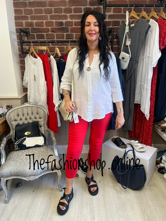 Saffron white linen button top 10-16