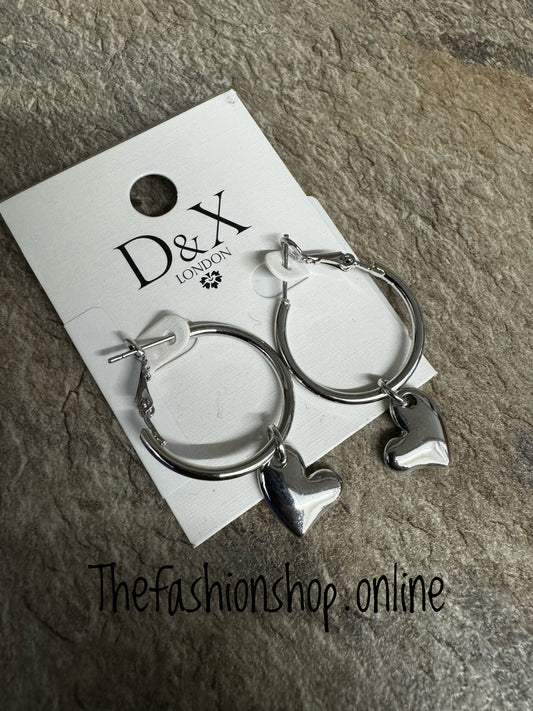 D&X Silver plated eternal heart hoop earrings