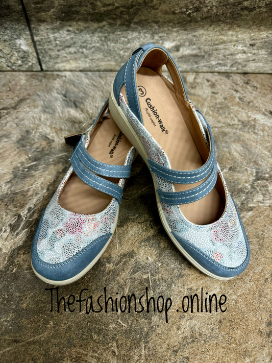 Cushion-walk Jane blue wide fit summer shoe sizes 3-8