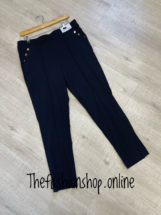 Black stretchy sized trousers with button detail sizes 10-22