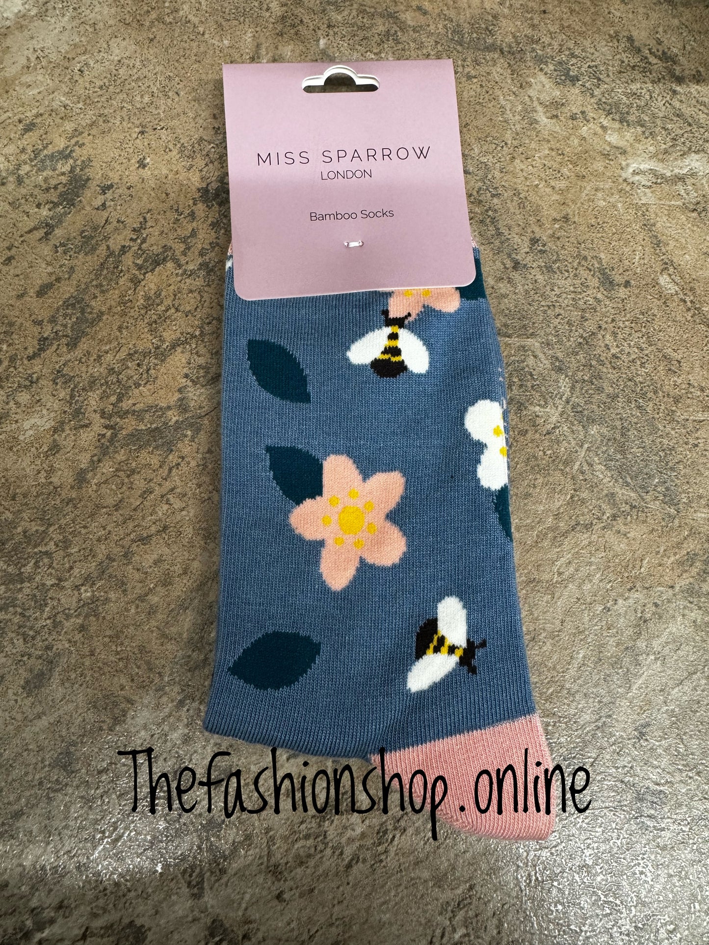 Miss Sparrow Denim Bees and Flowers Bamboo socks 3-7