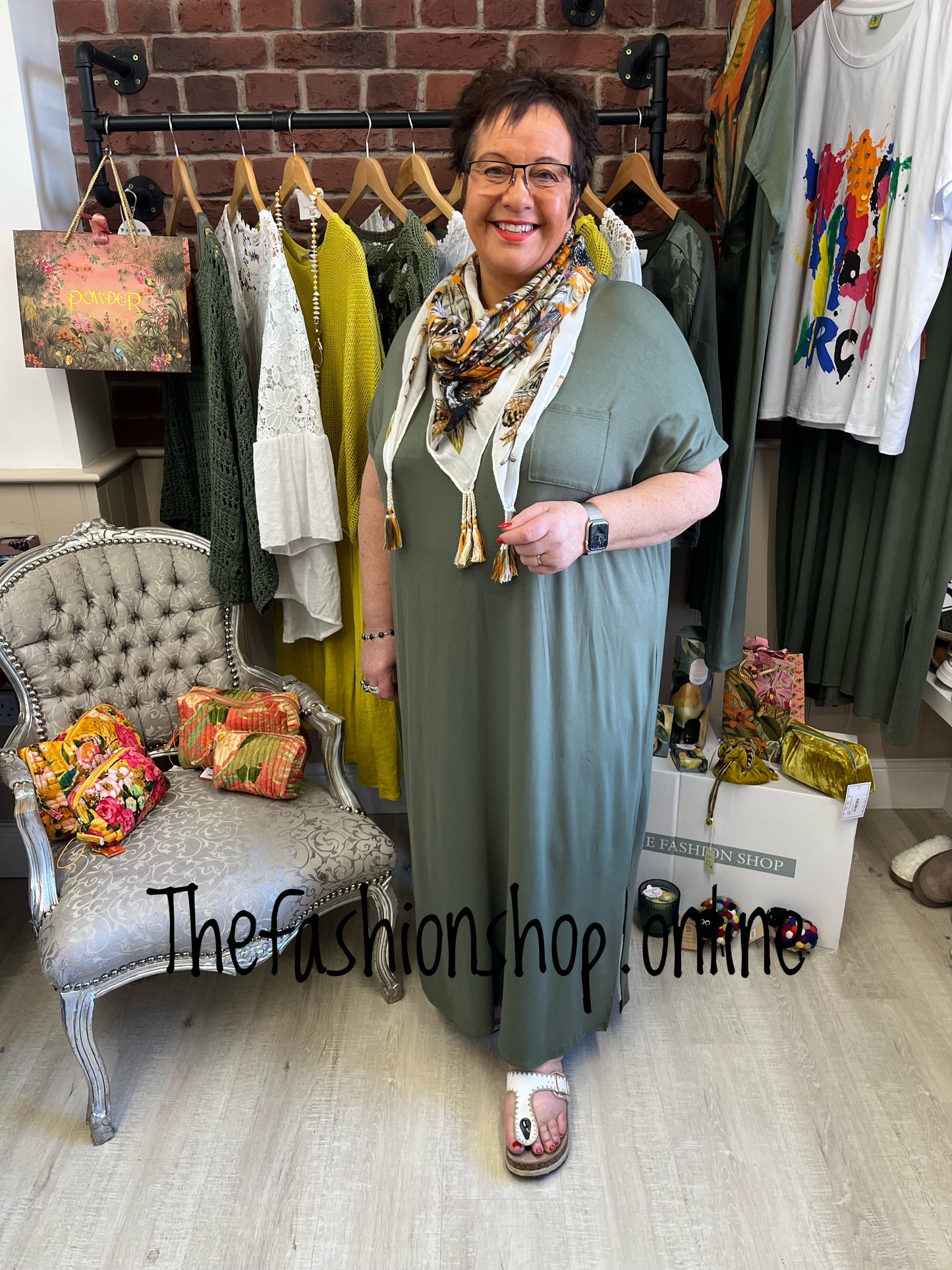 Khaki midi dress up dress down dress 16-26