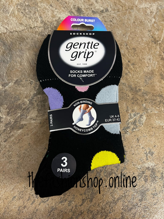 3 pack spotty black soft grip cotton rich socks 4-8