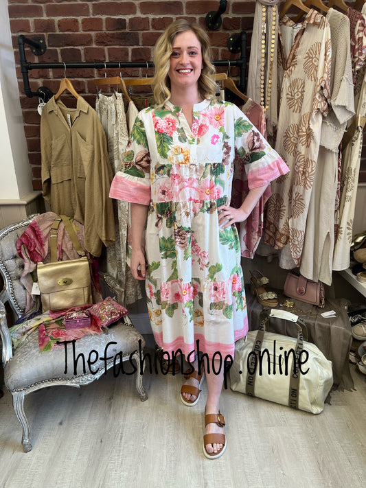 Josie pink floral tiered dress 8-14