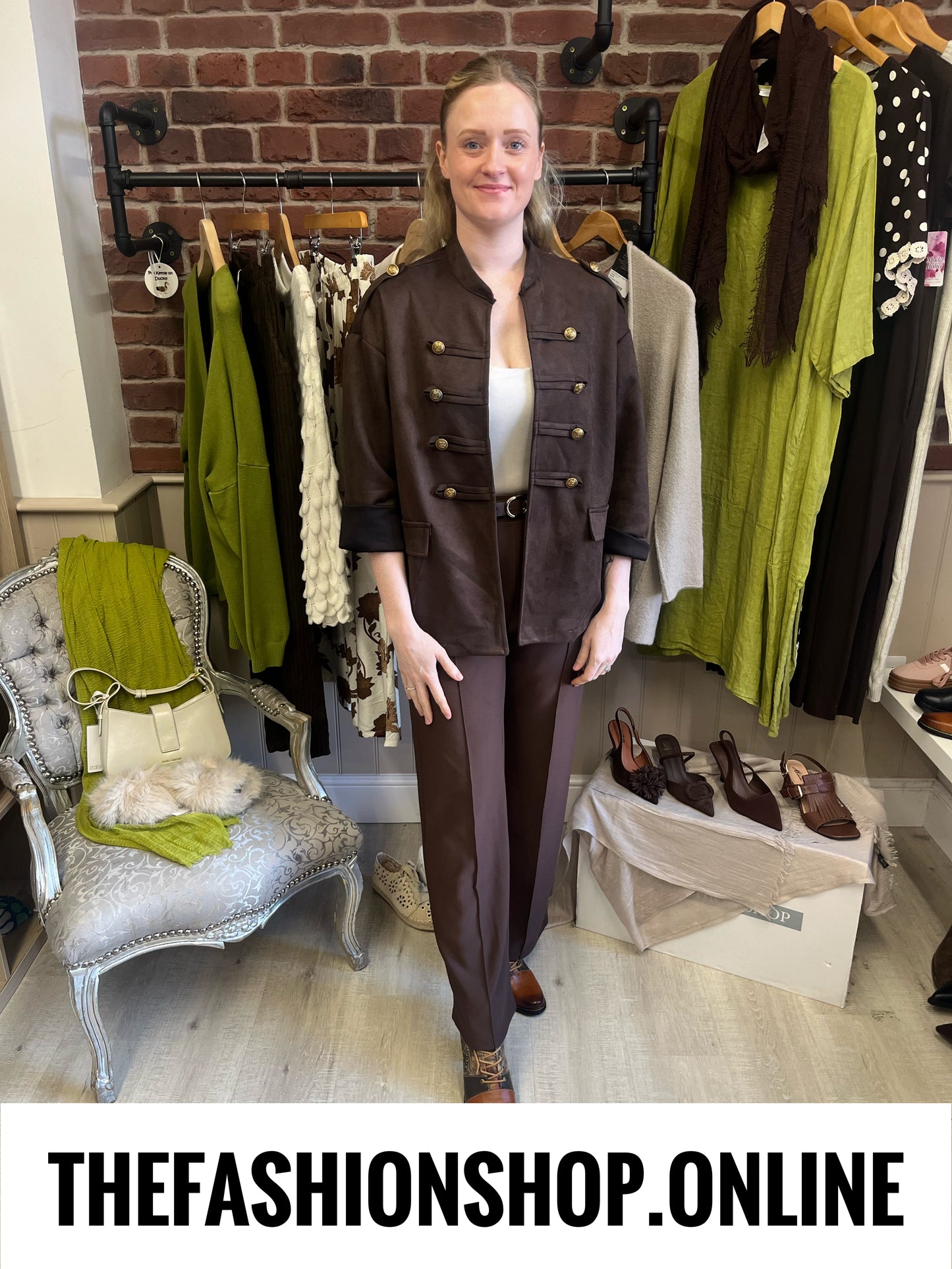 Kimberley brown faux suede military jacket 12-18