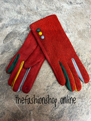 Burnt orange button detail gloves