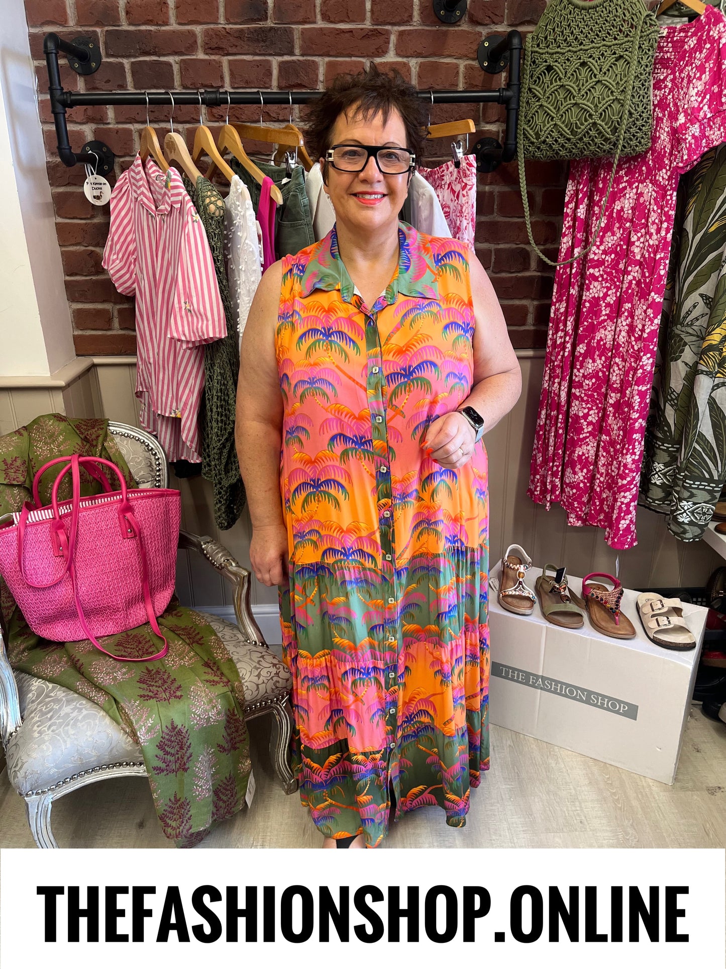 Mandy colourful palm tree summer dress 14-20