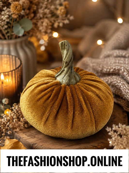 Candlelight Small Velour Pumpkin in Caramel