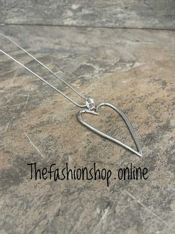 Jess & Lou long silver heart necklace