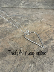 Jess & Lou long silver heart necklace
