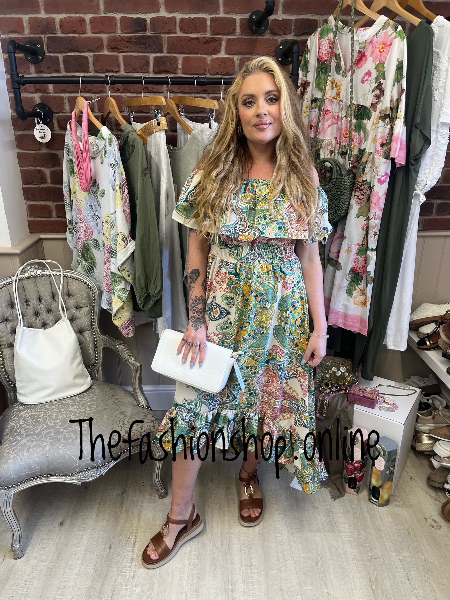 AX Paris green paisley printed bardot midi dress sizes 8-18
