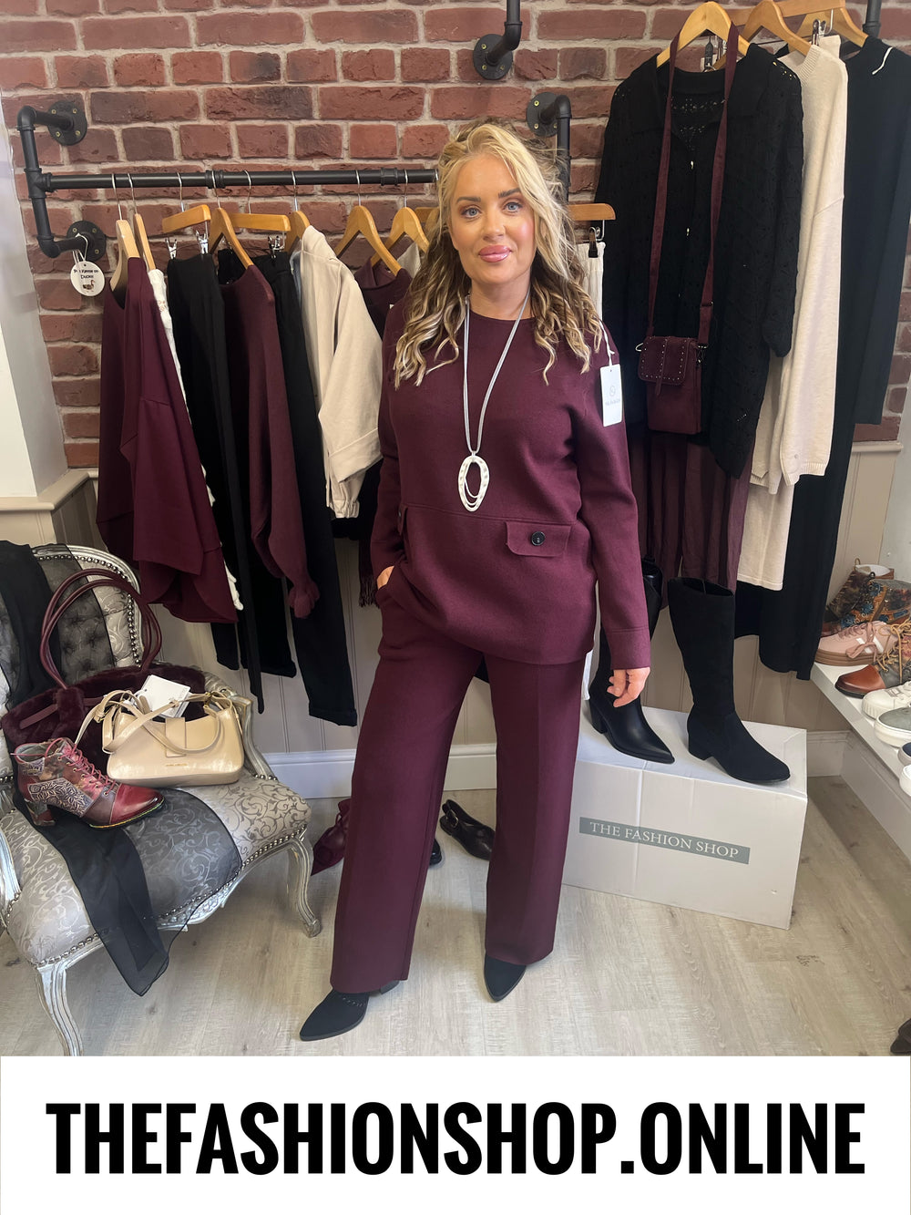 Tasha wine cashmere mix co-ord 10-16