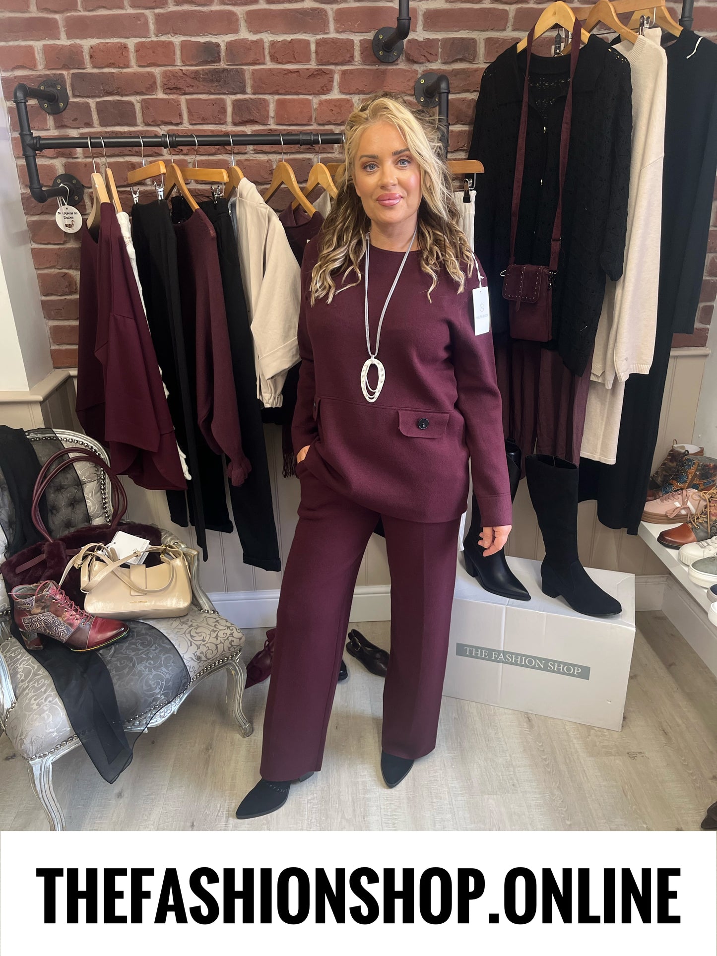 Tasha wine cashmere mix co-ord 10-16
