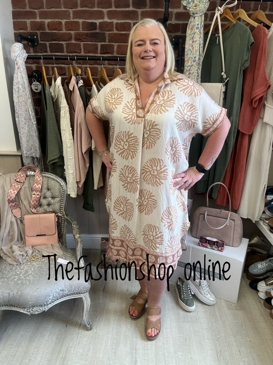 Cairo camel and cream tunic dress 14-22