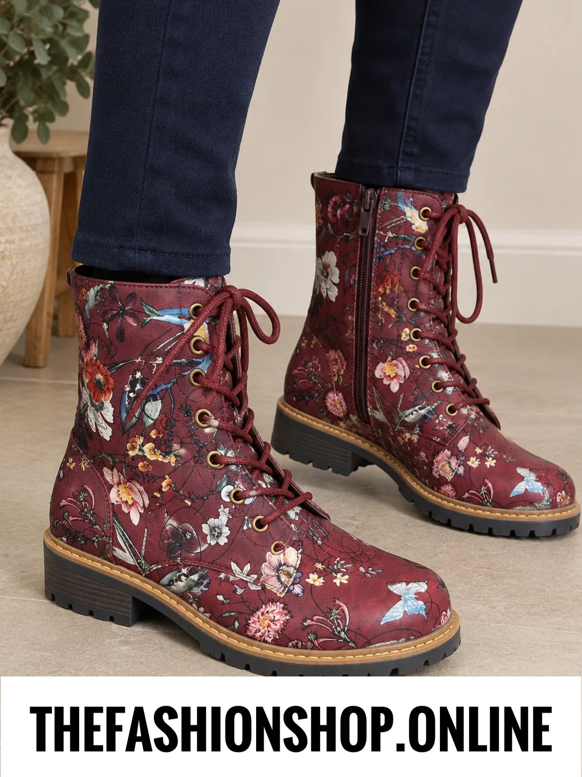 Harmony wine floral boots sizes 4-8 (37-41)